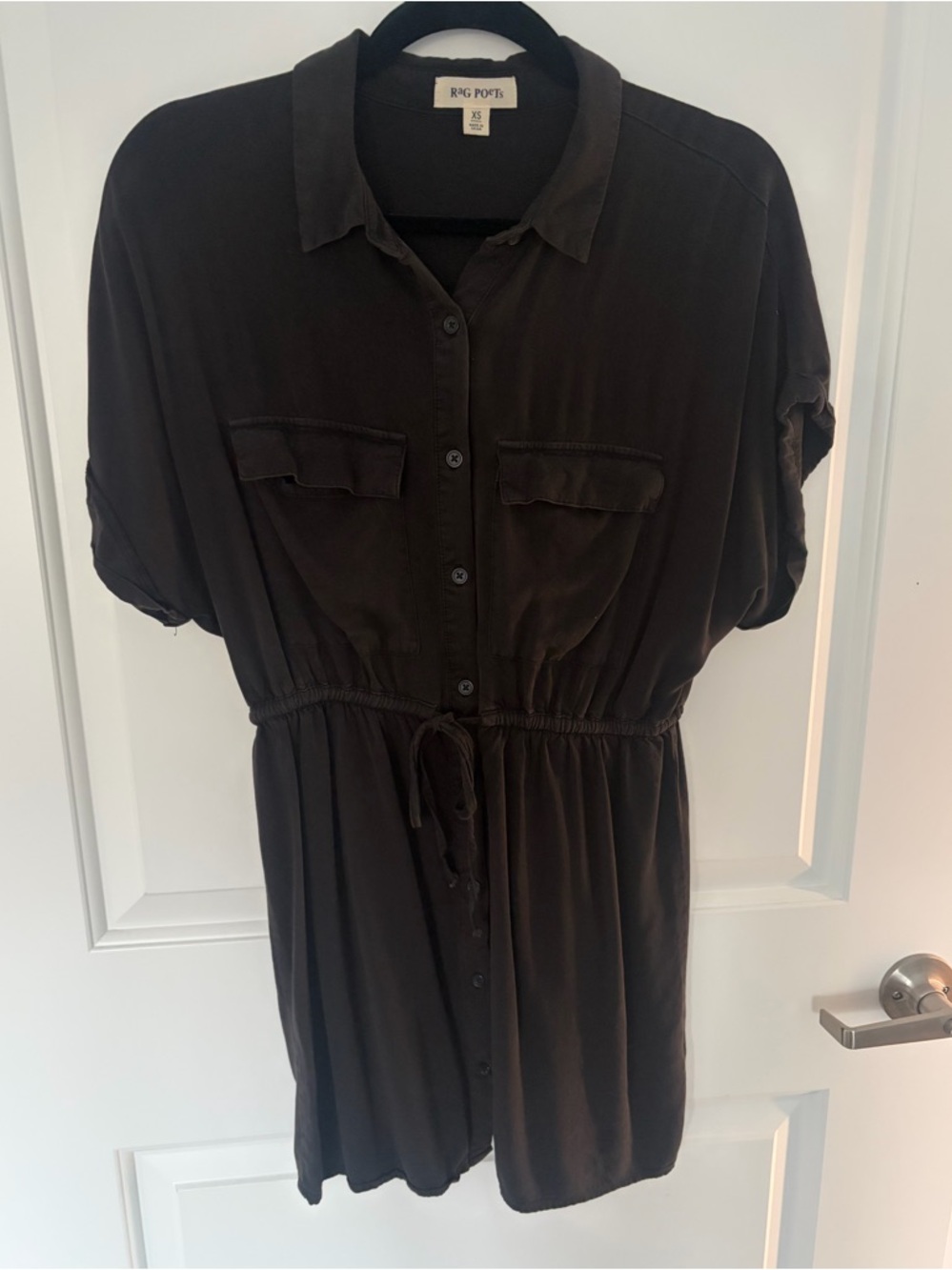 Rag Poets Black Drawstring Shirt Mini Dress
